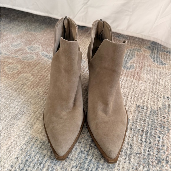 Vince Camuto Taupe Suede Pointed V-Cut Ankle Booties - Picture 2 of 5
